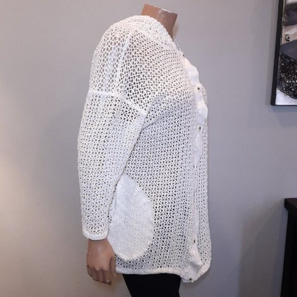 Vtg Addition Elle Fishnet Jacket Women Plus One Size White Hooded Buttoned Mesh - Picture 10 of 14